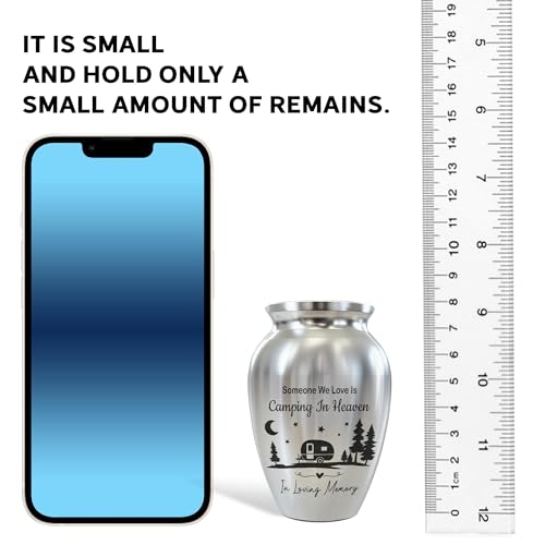 Forest Camping Memorial Mini Urn, Stainless Steel Small Keepsake Urn for Human Ashes, Engraved Campfire Design, 2.56" Funeral Remembrance Vessel for Camper & Nature Lovers