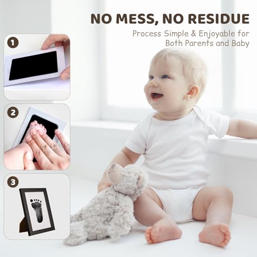 4 Park Baby Footprint Kit with 2 Wooden Frame, No Mess Inkless Hand and Footprint Kit, Clean-Touch Ink Pads for Fingerprint Stamps, Paw Print Kit for Dogs Cats, Baby Shower Gifts Keepsake for New Mom - size: M-4park