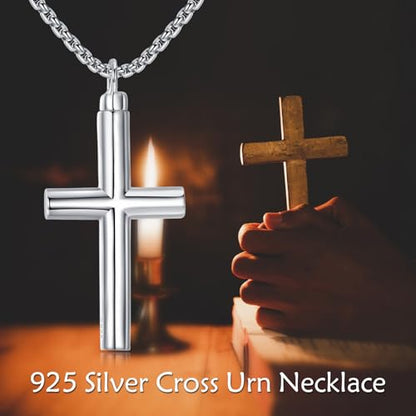 925 Sterling Silver Cross Necklace for Men & Women Crucifix Jesus/Cross Pendant with 22"+2" Stainless Steel Chain Jewelry Gift for Christmas, Father's Day, Mother's Day, Birthday-Gift Box Included - style: C02 Cross Urn