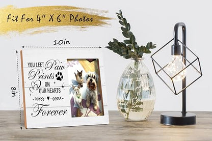 Pet Memorial Photo Frame - Paw Prints On Our Hearts Forever - Wooden Tabletop Picture Frame - Sympathy Gift For Pet Owner - 68 - style: YuHong-Photo Frame-B68