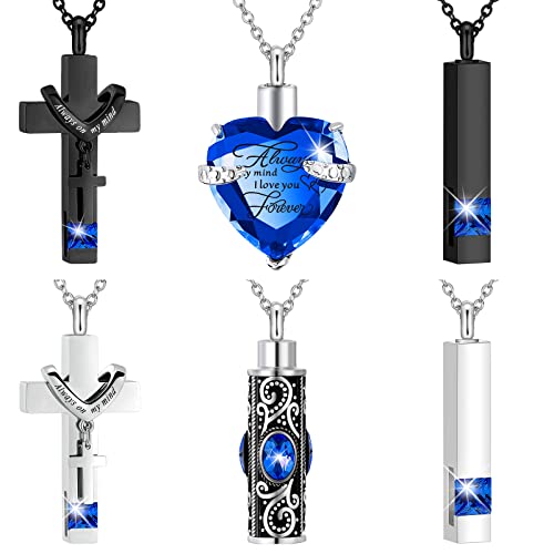 Fumete 6 Pcs Ashes Necklace Urn Jewelry for Human Ashes Memorial - Men & Women Pendant - color: Dark Blue