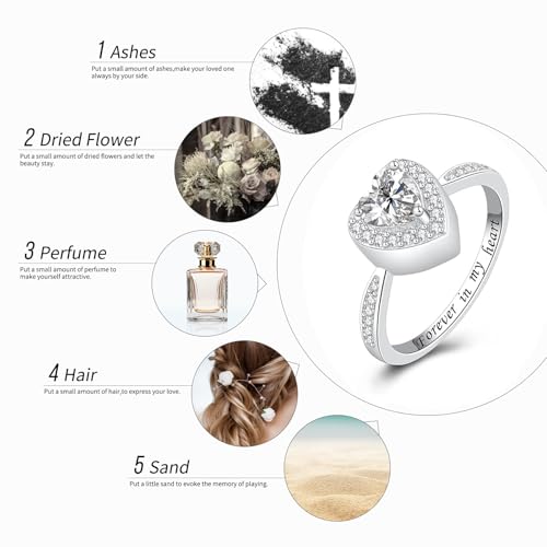 BEILIN Heart Urn Ring 925 Sterling Silver Cremation Urn Rings for Women