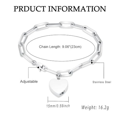 Heart Urn Bracelet for Ashes for Women Men Cremation Jewelry - color: Silver-Your Wings