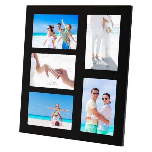 Hand-Painted Black Wood Multi Collage Frame, 5 Openings for 4x6 - color: Black-5, size: 5 4X6