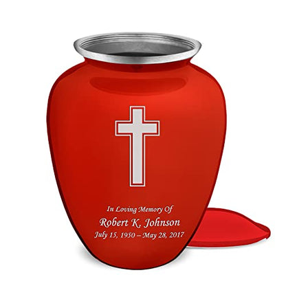 Geturns - Adult Personalized Simple Cross Cremation Urns for Human Ashes I Large Bright Red Funeral Urn for Men and Women I 200 lbs - color: Bright Red