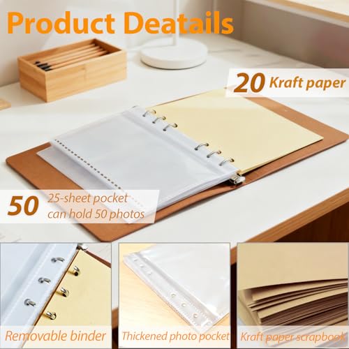 Photo Album 4x6, Leather Scrapbook Album with 50 Photos and 20 Writing Paper, DIY 6 Ring Binder Photo Album for Wedding Kids Birthday Family Travel (Pink) - color: Pink