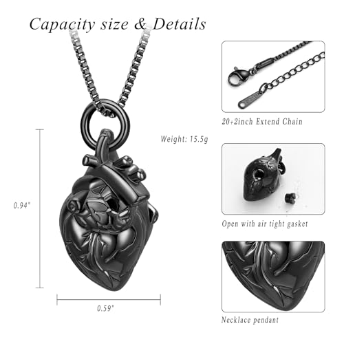 XSMZB Heart Cremation Jewelry Ashes Pendant for Human Pet Funeral Urn Necklace for Ashes Women Men Memorial Urn Jewelry - color: Black