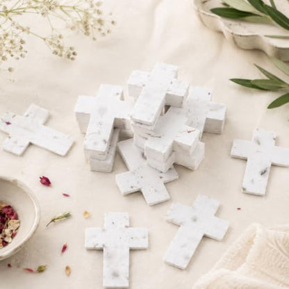 50 PCS Cross Shaped Handmade Flower Petal Papers for Wedding Guests Favors