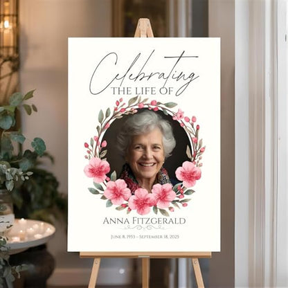 Pink Floral Funeral Welcome Sign, Celebration of Life Welcome Sign, in Loving Memory Sign, Celebration of Life, Celebration of Life Sign, Memorial Sign with Photo,Funeral Welcome Signs &4 - color: Version #11