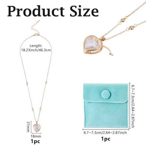 DICOSMETIC 1Pc Heart Locket Necklace 18.23 Inch Small Alloy Memory Locket Charms Necklace Clear Picture Frame Necklaces Golden Glass Floating Charm Necklaces with Jewelry Bags for Women Men