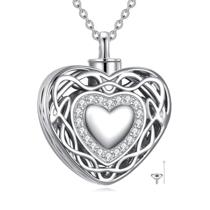 Filigree Dog Paw Urn Locket Necklace 925 Sterling Silver Print Pet Urn Necklace for Ashes Engraved Personalized Cremation Jewelry Pictures Keepsake Memorial Gifts for Women Men - style: Celtic Knot
