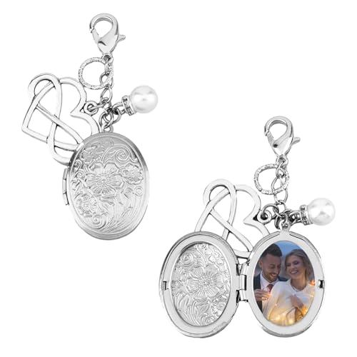 SUPERFINDINGS Bouquet Locket Photo Charms Wedding Picture Frame Oval 316 Stainless Steel Bride Photo Charms for Bridal Engagement Flower Decorations - size: 66mm