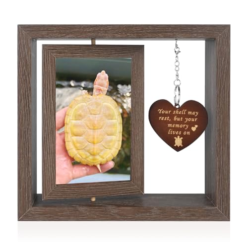 Pet Turtle Memorial Gifts for Loss of Tortoise, Rotating Wooden Pet Memorial Picture Frame for 4x6 Photo, Turtle Loss Sympathy Remembrance Bereavement Keepsake Gift - color: turtle
