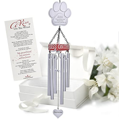 Pet Memorial Wind Chimes - 19" Rainbow Bridge Pet Memorial Gifts, Thoughtful Loss of Cat or Dog Gifts, Wind Chime with Poem and Red Collar, Durable Metal Outdoor Chimes Pet Sympathy Gift