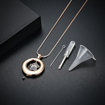 Dog Paws Cremation Jewelry Pet/Cat/Dog Paws Urn Necklaces for Ashes Stainless Steel Pet Ashes Holder Memorial Keepsakes Locket Pendant Jewelry for Men Women - color: Rosegold