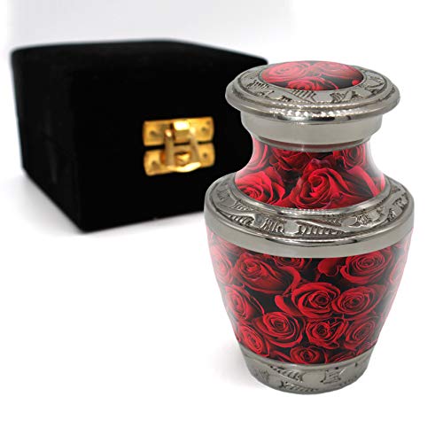 Crimson Rose Keepsake Urns for Human Ashes with Velvet Gift Box for Cremation Keepsakes for Ashes - Small Cremation Urn and Small Keepsake Urn Set of 4 - color: Crimson Rose