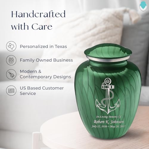Adult Personalized Anchor Cremation Urns for Human Ashes I Large Pearl Green Funeral Urn for Men and Women I 200 lbs - color: Pearl Green