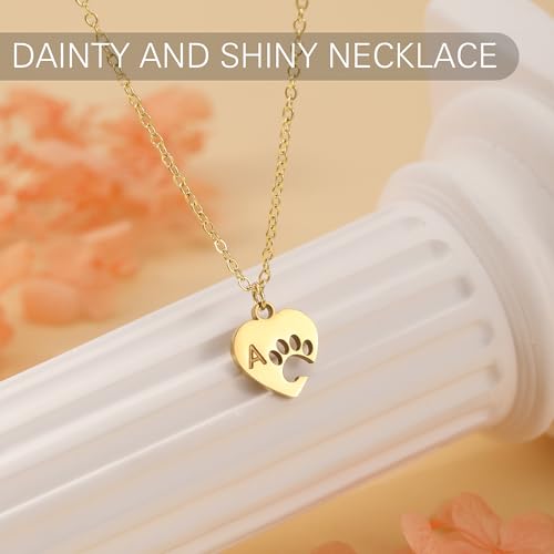 Dog Memorial Gifts for Loss of Dog Paw Print Neckalce for Women with Initial Dogs Mom Gifts Necklace for Women Dainty 14k Gold Plated Heart Necklace Pet Memorial Dogs Lover Birthday Gift for Pet Lovers - style: D