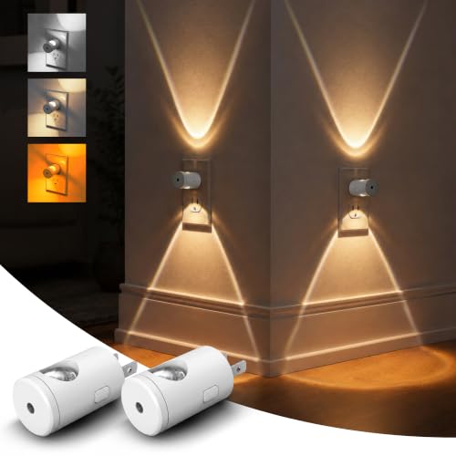 L LOHAS LED Night Lights Plug into Wall, Dimmable Night Light Plug in | 3000K/5000K/Amber, 5 Lever Brightness, Nightlight Dusk to Dawn, 180° Rotatable, Bedroom, Bathroom, Hallway, White, 2Pack - color: White-3CCT