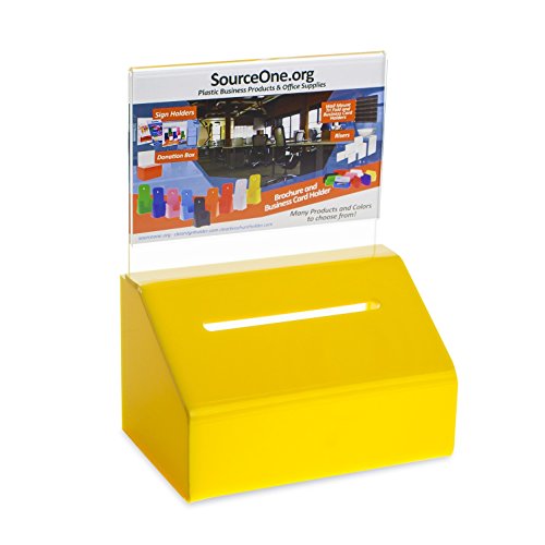 SOURCE ONE Acrylic Heavy Duty Donation/Ballot Box with Lock and Sign Holder - color: Yellow, size: 1 Pack