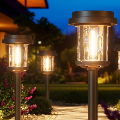 XMCOSY+ Solar Pathway Lights Outdoor, 4 Pack Garden Lights Solar Powered - color: Black & Brown, size: 4 Packs