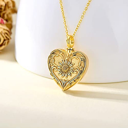 SOULMEET Cremation Jewelry for Ashes, Sterling Silver Urn Necklace for Ashes Women Men, Cherish Memories Cremation Jewelry to Keep Someone Near to You - color: A2-Gold Sunflower