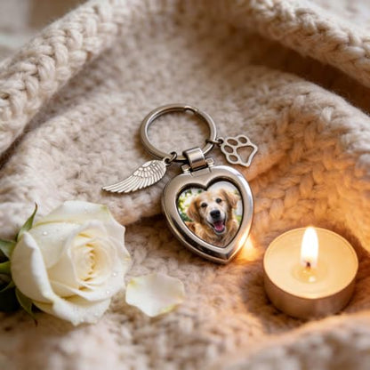 Pet Memorial Keychain for Dog or Cat, Magnetic Photo Locket Sympathy | Unique Hand-in-Hand Heart Design with Meaningful Wording,High-Quality Magnetic Cover,Pet Memorial Gift for Loss of Dog or Cat