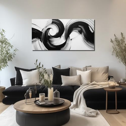 JuhaiArt Abstract Wall Art Black Cuadros Para Sala for Living Room - color: White, size: 48"L x 24"W