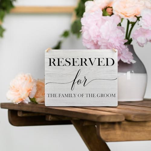 Ryeolo Reserved Row Signs for Wedding - Wooden Hanging Signs, 10.2x7.8 Inch (The Family of the Groom) - color: the Family of the Groom