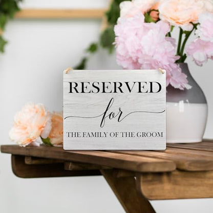 Ryeolo Reserved Row Signs for Wedding - Wooden Hanging Signs, 10.2x7.8 Inch (The Family of the Groom) - color: the Family of the Groom