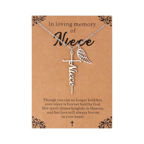 Lcherry Cremation Cross Necklace for Women - Angel Wing Faith Cross Necklace Memorial Gifts Religious Jewelry for Women - style: Niece