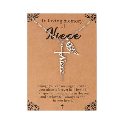 Lcherry Cremation Cross Necklace for Women - Angel Wing Faith Cross Necklace Memorial Gifts Religious Jewelry for Women - style: Niece
