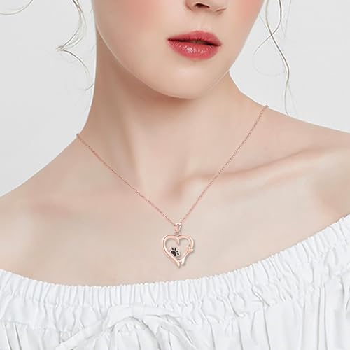 Pet Cremation Jewelry for Ashes Paw Print Pet Heart Urn Necklace Memorial Keepsake Jewelry for Pet/Dog's/Cat's Ashes Pendant - color: Rose gold