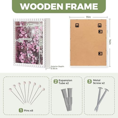 Muzilife 11x14 Shadow Box Pine Wood with Unique Bead Door, 3.18 Deep, White - color: White-bead Shape, size: 11"x14"
