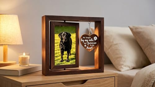 Dog Memorial Gifts for Loss of Pet, No Longer by Our Side but Forever in Our Hearts Photo Frame, Bereavement Keepsake for Loss of Dog, Cat, or Beloved Pet, Rainbow Bridge Remembrance Gift