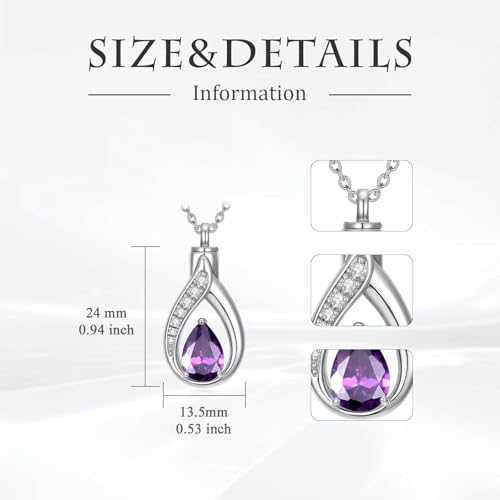 Teardrop Urn Necklace for Ashes Birthstone Keepsake Pendant Cremation Jewelry for Ashes Memorial Jewelry Gifts for Loss of a Loved One for Women - style: Feb-Amethyst