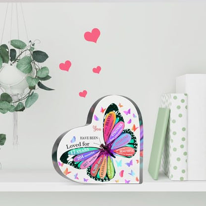 17th Birthday Acrylic Sign, 4" x 4" Butterfly Birthday Sign, Heart-Shaped, Multi-Color, Tabletop Decor - style: 17th Birthday