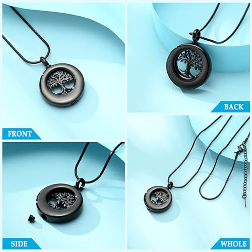 Hearbeingt Tree of Life Urn Necklaces for Ashes Circle Cremation Jewelry - color: A-Black
