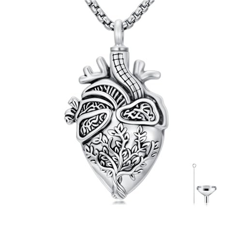 Hourglass/Anatomical Heart/Cross Angel Wing/Celtic Cross/Jesus/Compass Urn Necklace for Ashes for Women Men Cremation Jewelry Keepsake Pendant Memorial Gifts for Loved Ones Ashes - color: Anatomy of The Heart