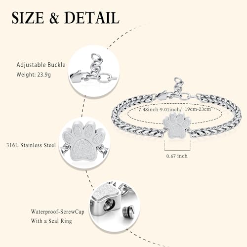 Oinsi Cremation Bracelet for Ashes Pet Paw Print Cremation Jewelry for Dog Cat Stainless Steel Keepsake Memorial Urn Bangle - color: A-Sliver