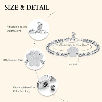 Oinsi Cremation Bracelet for Ashes Pet Paw Print Cremation Jewelry for Dog Cat Stainless Steel Keepsake Memorial Urn Bangle - color: A-Sliver