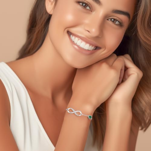 CDE 925 Sterling Silver Infinity Birthstone Bracelet Jewelry Gift for Women | Hypoallergenic,Non Tarnish,Heart CZ,Nickel-Free & Lead-Free,Anniversary Christmas Birthday Idea Gifts for Wife Girlfriend Her - color: 5-May.