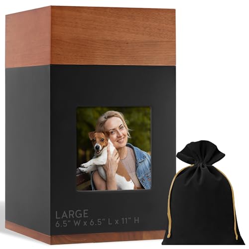 Timeless Walnut Wood Urn with Picture for Ashes Adult Male & Female – Handcrafted Cremation Urn for Human Ashes – Keepsake Box & Memorial Keepsake - Large Urns for Women & Men – Pet Urns for Dogs - color: Walnut & Black With Picture, size: Large