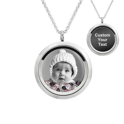 Laser Engraved Personalized Photo & Text Message Floating Locket Crystals Necklace Pendant Handmade Love Note Anniversary Wedding Birthday Gift - style: Pink - Photo + Message Engraving