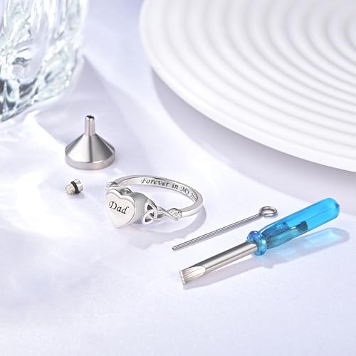 Heart Cremation Ring for Ashes: 925 Sterling Silver Forever in My Heart Carved Urn Keepake Rings Memorial Jewelry for cat and dog - size: 8, style: Dad