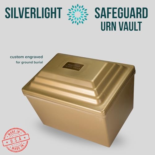 Custom Silverlight Engraved Safeguard Urn Vault for Ground Burial - Gold, Holds One Urn - color: Gold