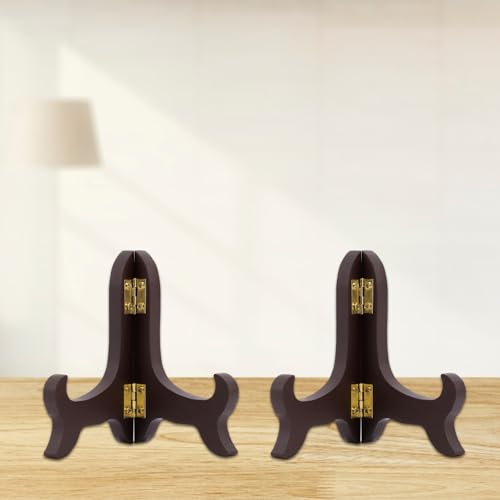 Penitue 2pcs 4 Inch Wooden Display Stands, Small Tiny Mini Miniature Folding Easel Plate Holders Decorative Picture Frame Display Stand for Books Dishes Photos Certificates Plaque Home & Office Decor