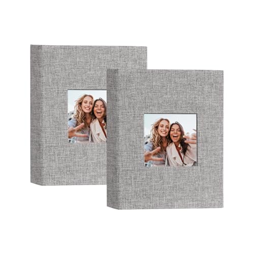 Artmag Mini Photo Album 4x6 50 Pockets 2 Pack, Linen Cover with Front Window Album Each Holds 52 Vertical Photos for Family Wedding Baby Children (Grey) - color: Grey, size: 50 Pockets/2PKS