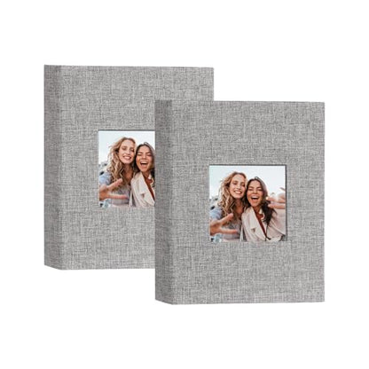 Artmag Mini Photo Album 4x6 50 Pockets 2 Pack, Linen Cover with Front Window Album Each Holds 52 Vertical Photos for Family Wedding Baby Children (Grey) - color: Grey, size: 50 Pockets/2PKS
