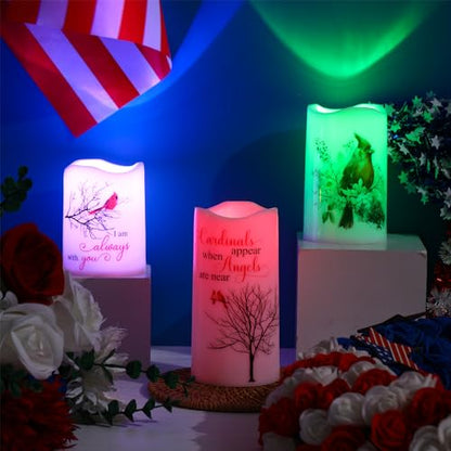 Tujoe 3 Pcs Memorial Candles Sympathy Gifts Cardinal Flameless Candles Christmas Sympathy LED Battery Operated Lights Memorial Gift for Loss of Mom, Father, Remembrance - style: Cardinal